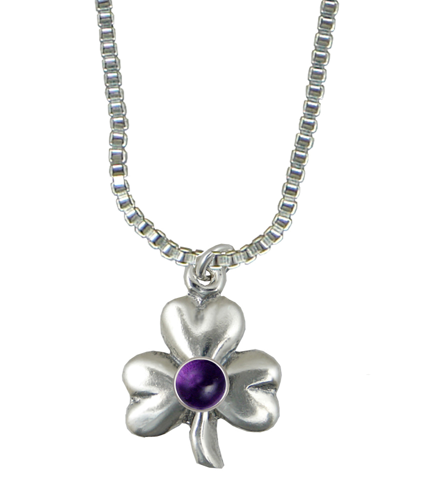 Sterling Silver Lucky Shamrock Pendant With Amethyst